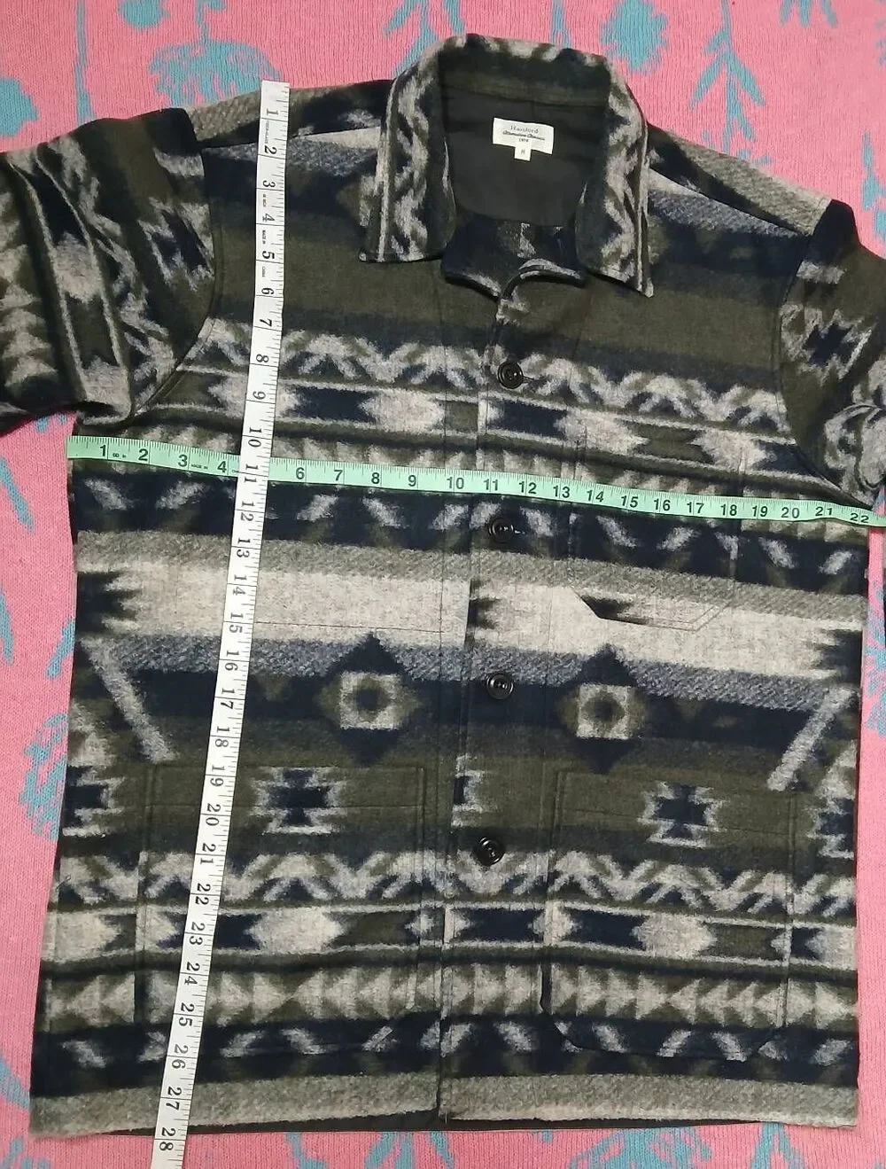 Hartford mens medium green Aztec Southwestern jacket wool blend